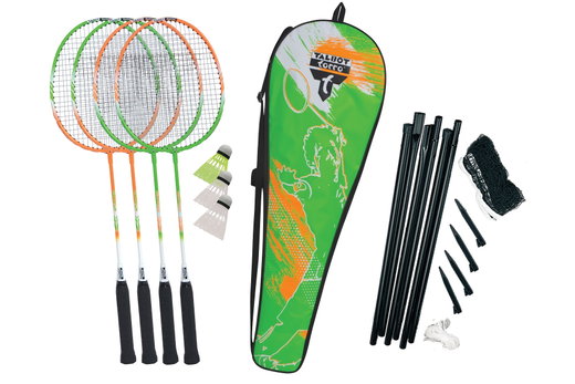 Talbot Torro Badminton Set 4-Attacker Plus (4x Schläger, 3x Bälle, 1x Netz, 1x Tasche) - 1 Set